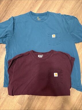 Carhartt Loose Fit Short-Sleeve Pocket Tee Bundle  in Burgundy and Blue Size 3XL